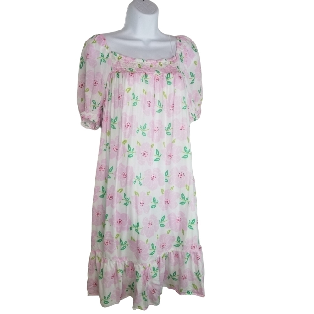 Draper James RSVP white pink floral short sleeve ruffle dress